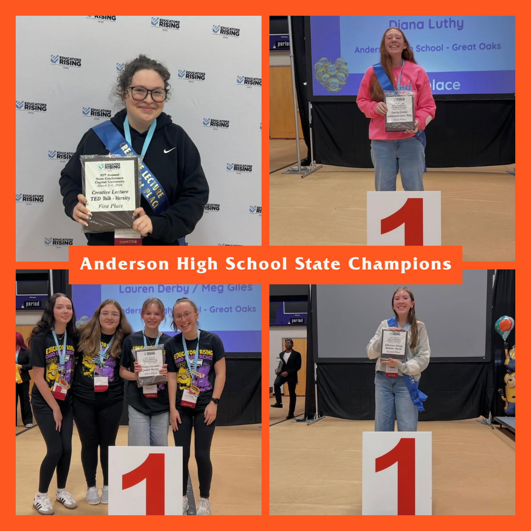 four images of state champion winners from Anderson with text "Anderson High School State Champions"